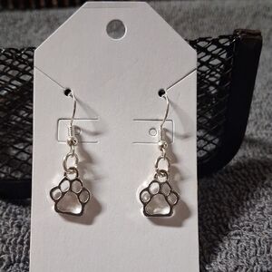 Silver Paw Print Dangle Earrings